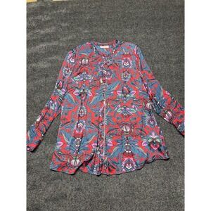 Motherhood Maternity Red Floral Button‎ Down Blouse Long Slv 100% Polyester Sz M